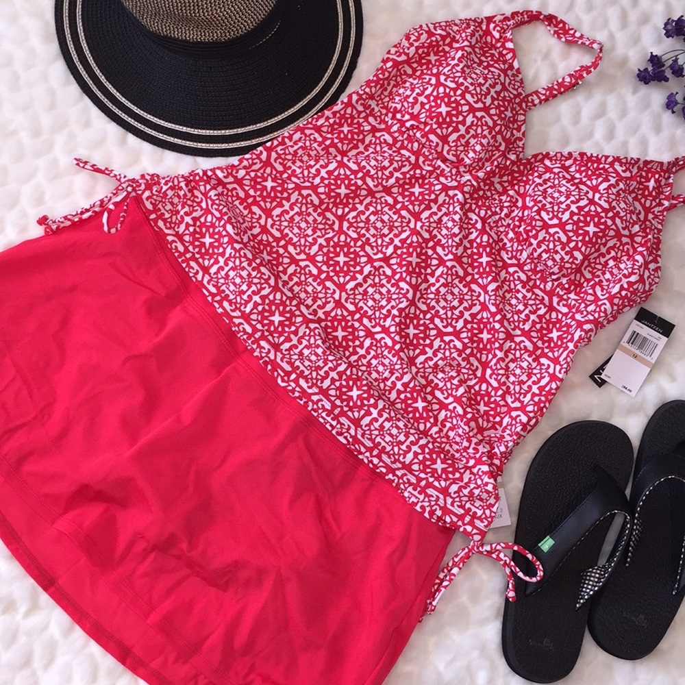 NEW Jantzen 2PC Side Tie Tankini Skirtini Swimsuit
